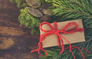 Always Green Always Clean - Tips to Avoid Waste This Holiday! - Present with wood, pine needles and leaves